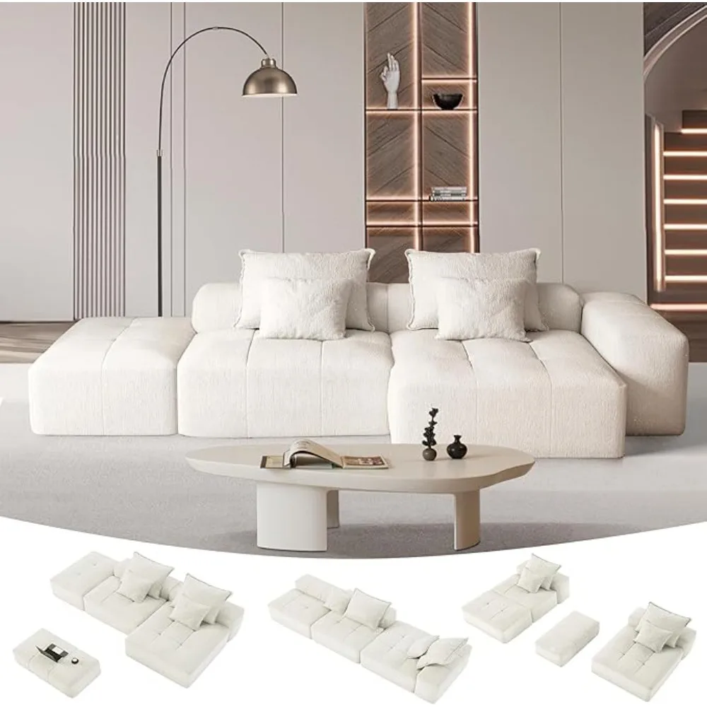 

127.56" Oversized Cloud Modular Sectional Sofa,Memory Foam Couch with Deep Seat, Living Room,No Assembly Required,Beige Chenille