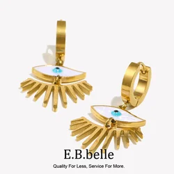 E.B.belle Eyes with Eyelashes Drop Earrings Water Resistant 316L Stainless Steel Jewelry Gift 18K Gold Plated Earrings for Women