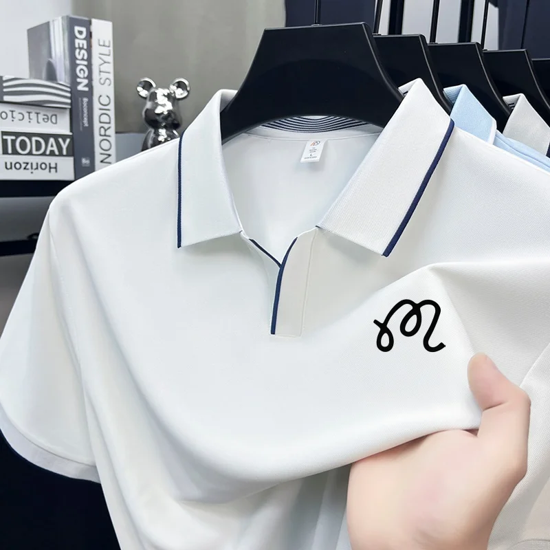 Neues Herren-Poloshirt mit Original-Print in Unifarbe, Sommer-Komfort, Kurzarm, Revers-T-Shirt, Luxuriöse Business-Casual-Herrenbekleidung – Detail 8