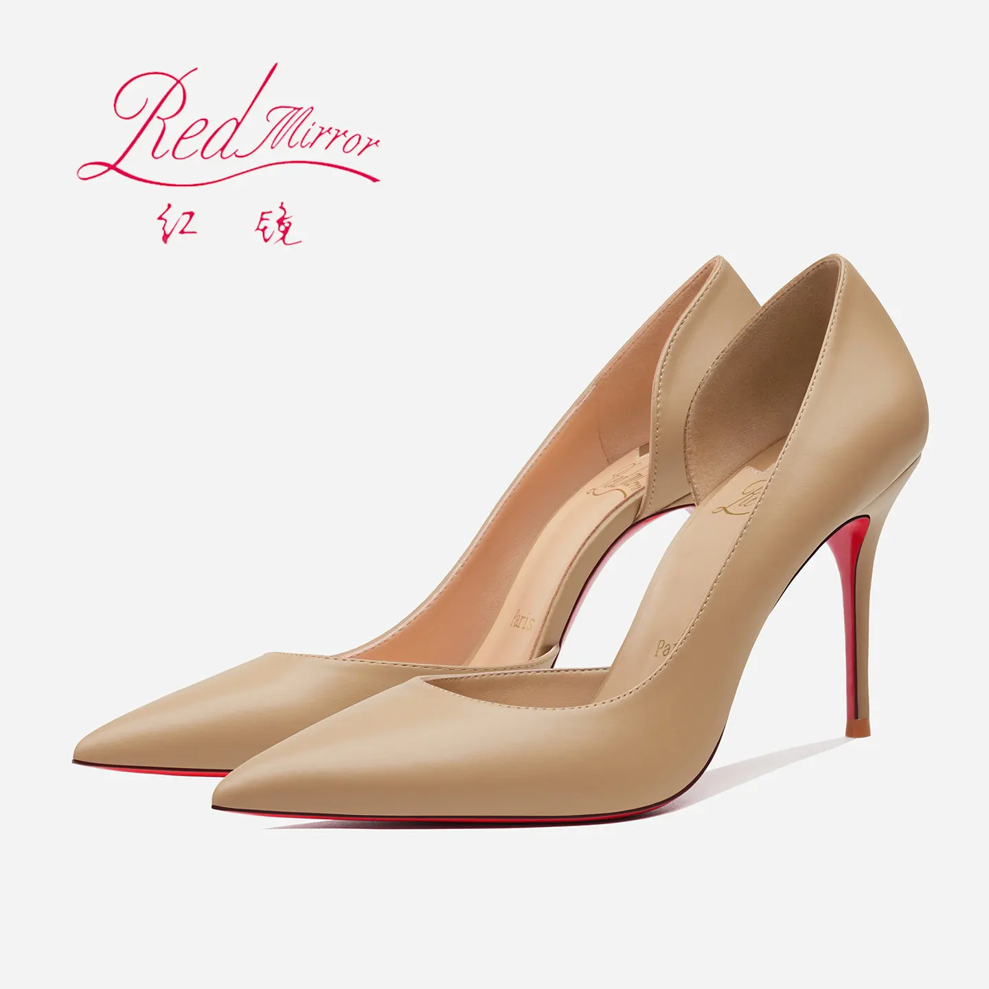 Fshion Side Open Sandals for Women High Heel 8cm Summer Shoes Apricot Elegant Pumps Pointed Toe Aprcot Single Shoes Matte Finish