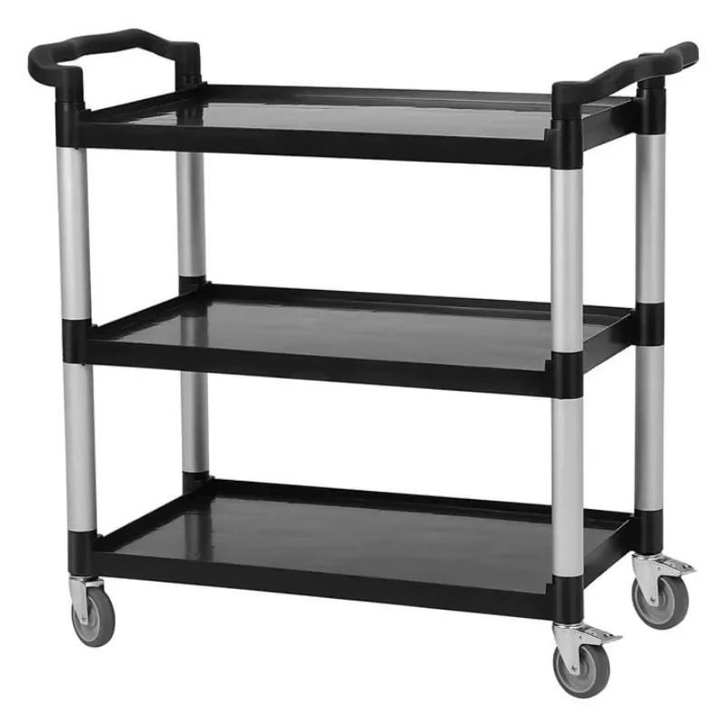 

Service Cart Heavy Duty 3-Shelf Rolling Utility/Push Cart with Lockable Wheels, 360 lbs. Capacity, Black, for Foodservice