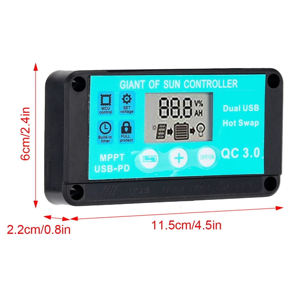 MPPT Solar Charge Controller 12V/24V 10-100A Multiple Protection LCD Fast Charging 3.0 Battery Charger Solar Regulator With Load