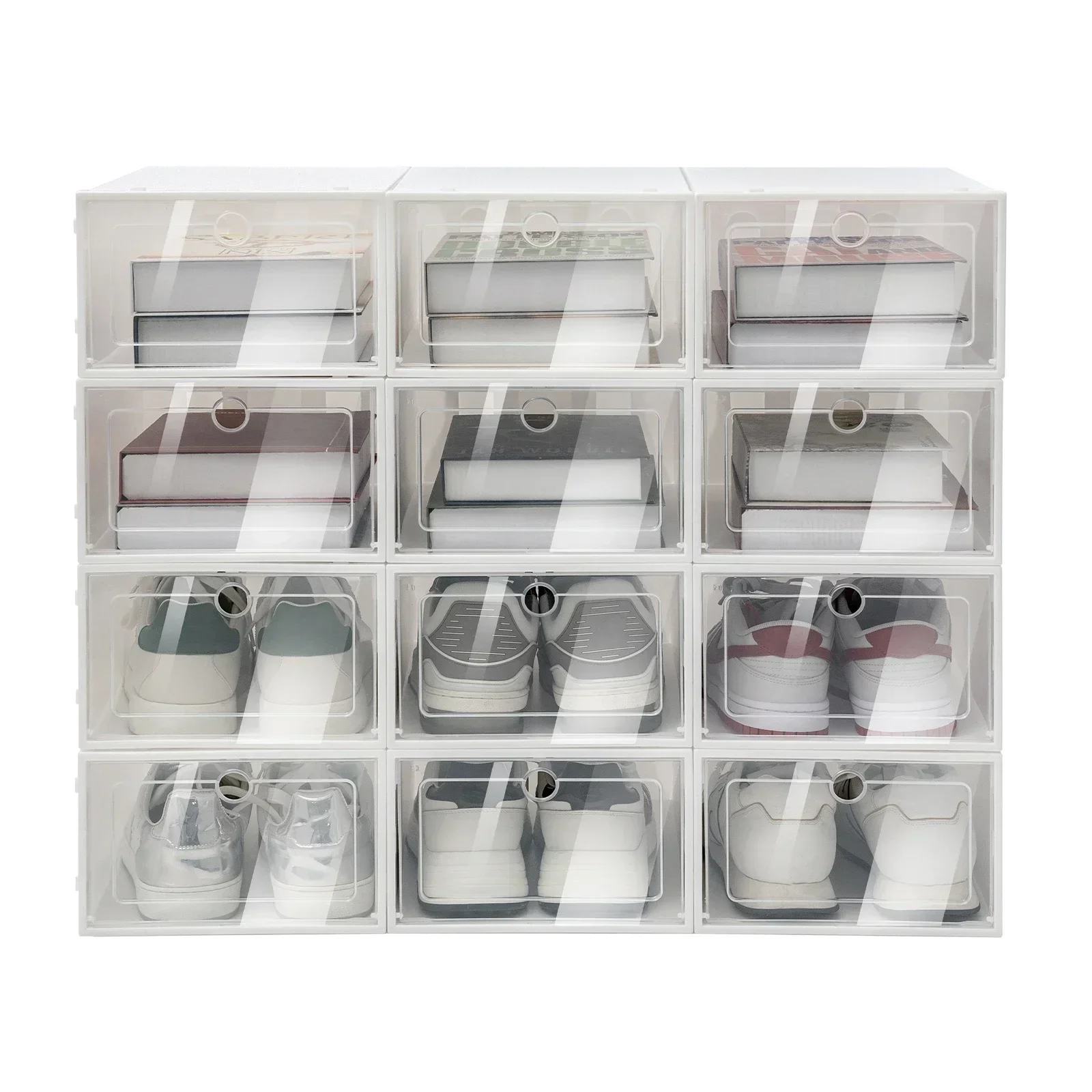 Shoe Organizer for Closet Clear,24 Pack Stackable Shoe Storage Boxes,Plastic Shoe Box w,Lids Space Saving Sneaker Storage Boxes