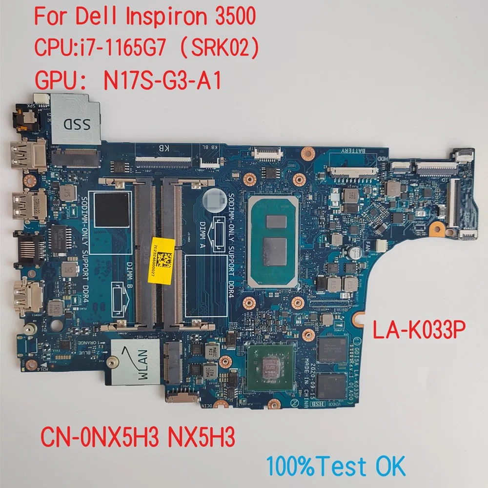 

LA-K033P For Dell Latitude 3500 Laptop Motherboard With CPU i5 i7 CN-0NX5H3 NX5H3 MF26F 0MF26F 100%Test OK