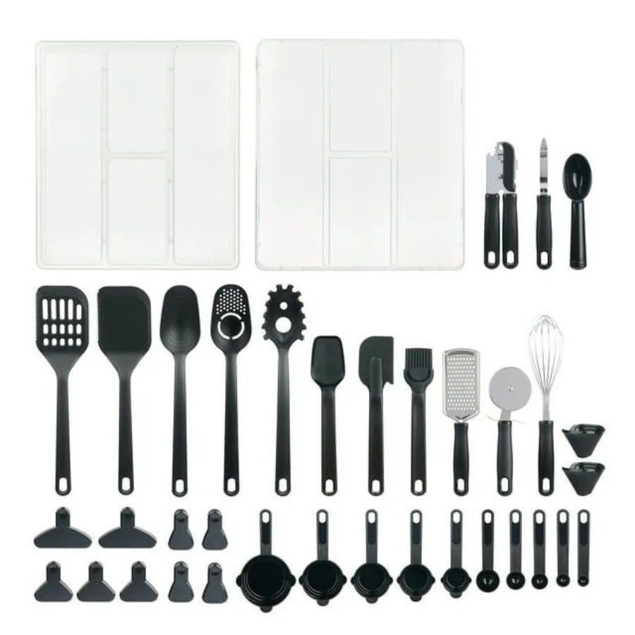 

36Piece Kitchen Gadget Utensil Set with Drawer Organizer Black Cooking Baking Essentials Kit