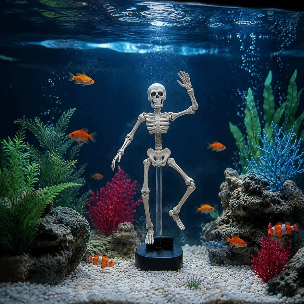 Air-Driven Dynamic Skeleton Aquarium Decoration Floating Design Dancing Motion Fish Tank Decorations with Air Tube