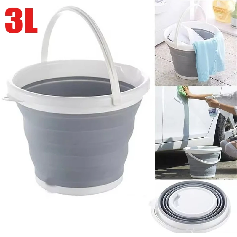 

Складное ведро 3л, круглое силиконовое ведро для стирки автомобиля, ведро для мытья автомобиля, уличная рыбалка, путешествия, лагерь, домашнее хранение