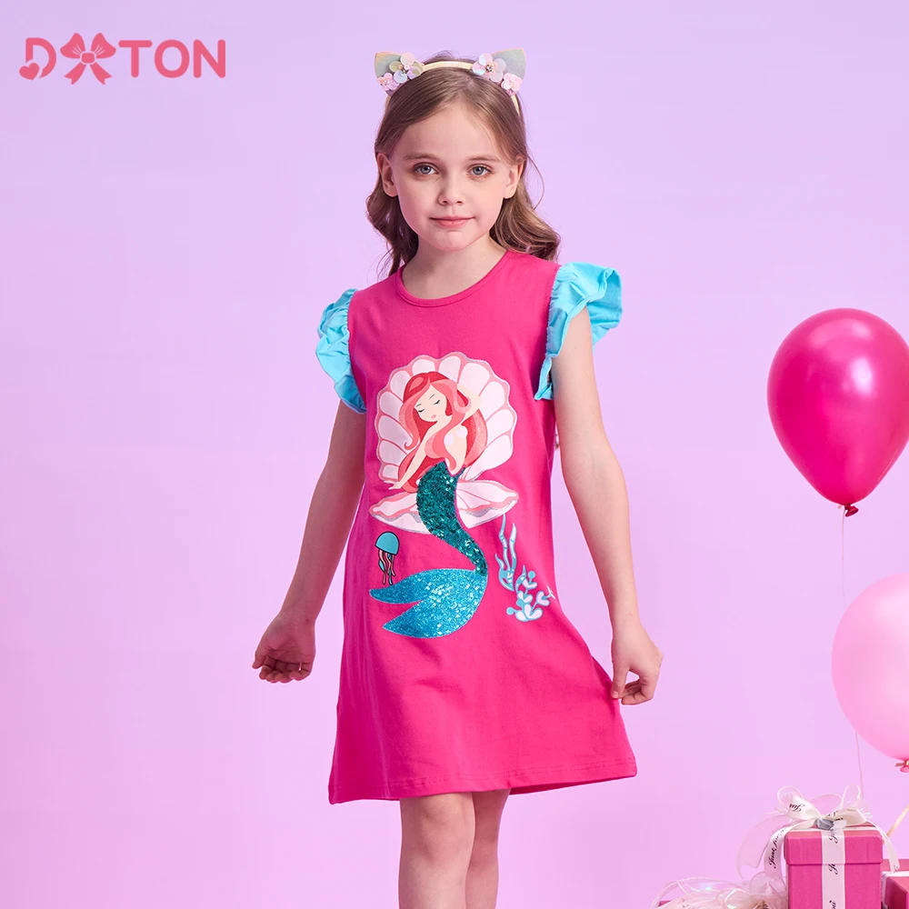 DXTON Summer Kids Dresses For Girls Cartoon Toddler Clothing Everyday Children Dress Mermaid Sequin Princess Girls Casual Wear