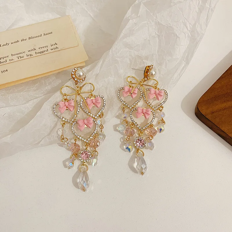 Crystal tassel earrings love hollow rhinestone earrings