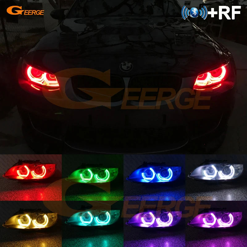 For BMW 3 Series E90 E91 E92 E93 M3 RF Remote Bluetooth APP Multi Color Crystal DTM M4 Style RGB LED Angel Eyes Kit Halo Rings