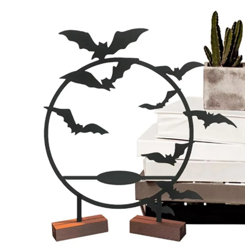 Halloween Candlestick Holder Halloween Statue Candlestick Bat Wall Decor Candle Stand Round Shape Gothic Table Decor