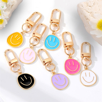 Lovely Smile Face Keychain Cute White Purple Yellow Pink Blue Black Enamel Metal Key Ring Bag Accessories For Women Ladies