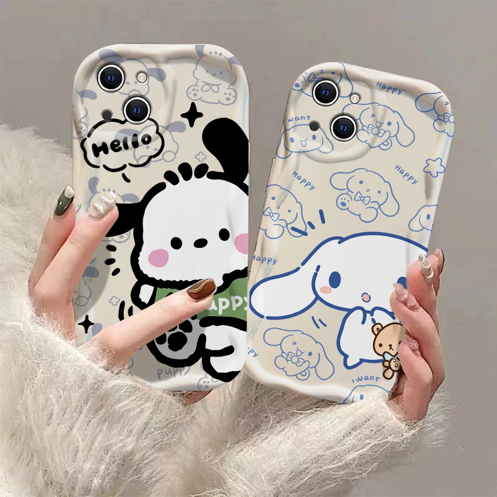 Cartoon Happy Cinnamon Pacha Dog 3D Wave Case For iPhone 15 14 13 12 11 Pro Max Mini X XR XSMAX 8 7 6S Plus Soft Silicone Cover