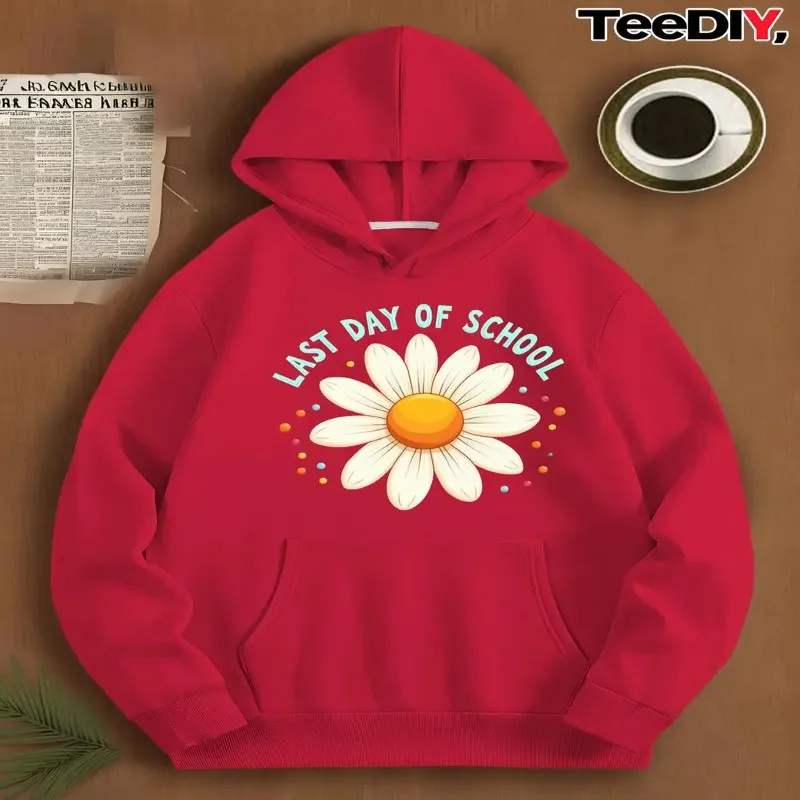 Winter Fall Clothes Women Plus Size Female Oversize Sweatshirt Last Day Of School Daisy Flower Plant Design Graphic Round Neck