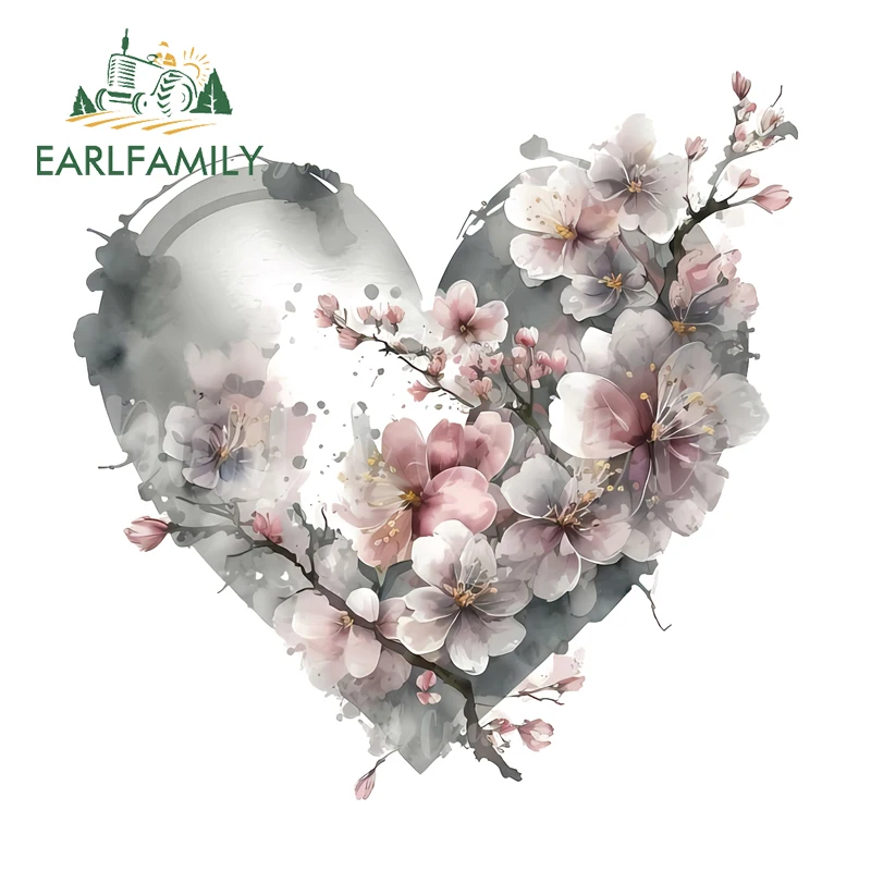 EARLFAMILY Love Shape Plum Blossom Car Stickers Beauty Campervan Rearview Mirror Decal Occlusion Scratch Waterproof Car Styling