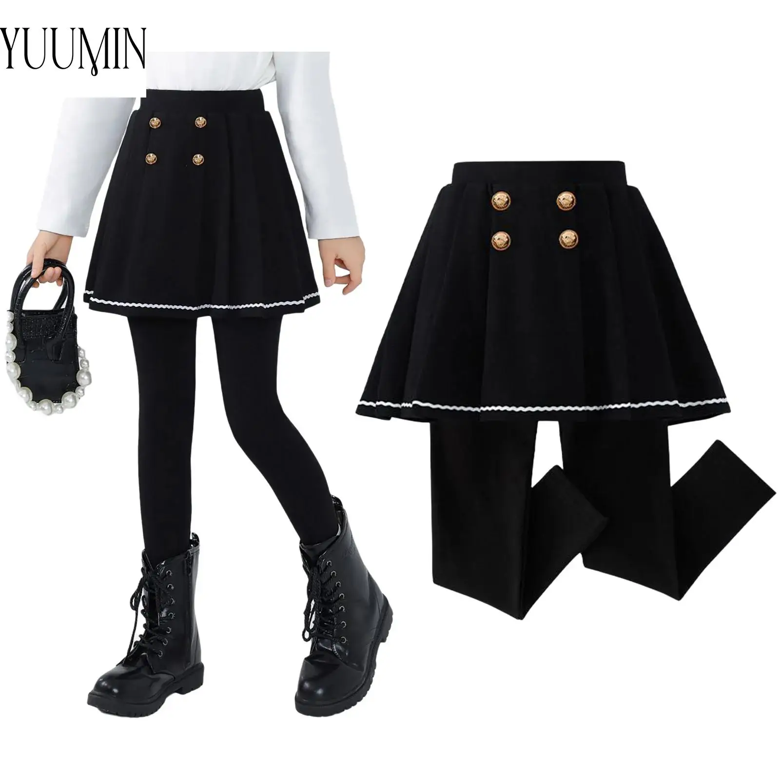 

Детские плиссированные леггинсы с юбкой 2 в 1, брючная юбка с эластичным поясом для школы, семейной вечеринки, танцевальной одежды для упражнений, фотографии