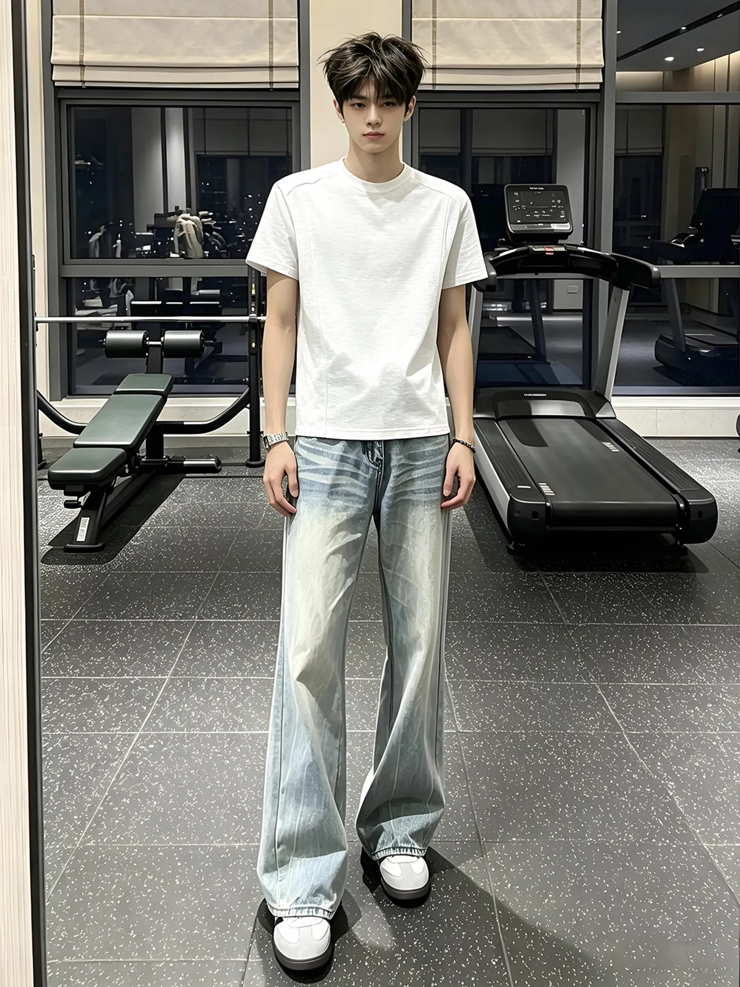Slim Fit Summer Thin Denim Jeans Men's Vibe American Teenagers Straight Leg Pants  Flash Bamboo Node Pattern