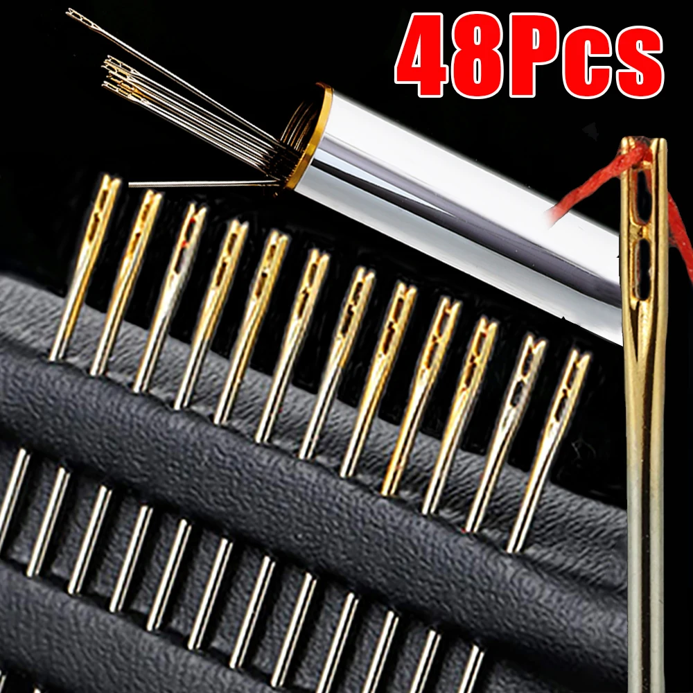 48/1 pz Ago Cieco Anziani Ago-lato Foro Grande Mano Per Cucire Per Uso Domestico Cucito In Acciaio Inox Intarsio Gioielli FAI DA TE