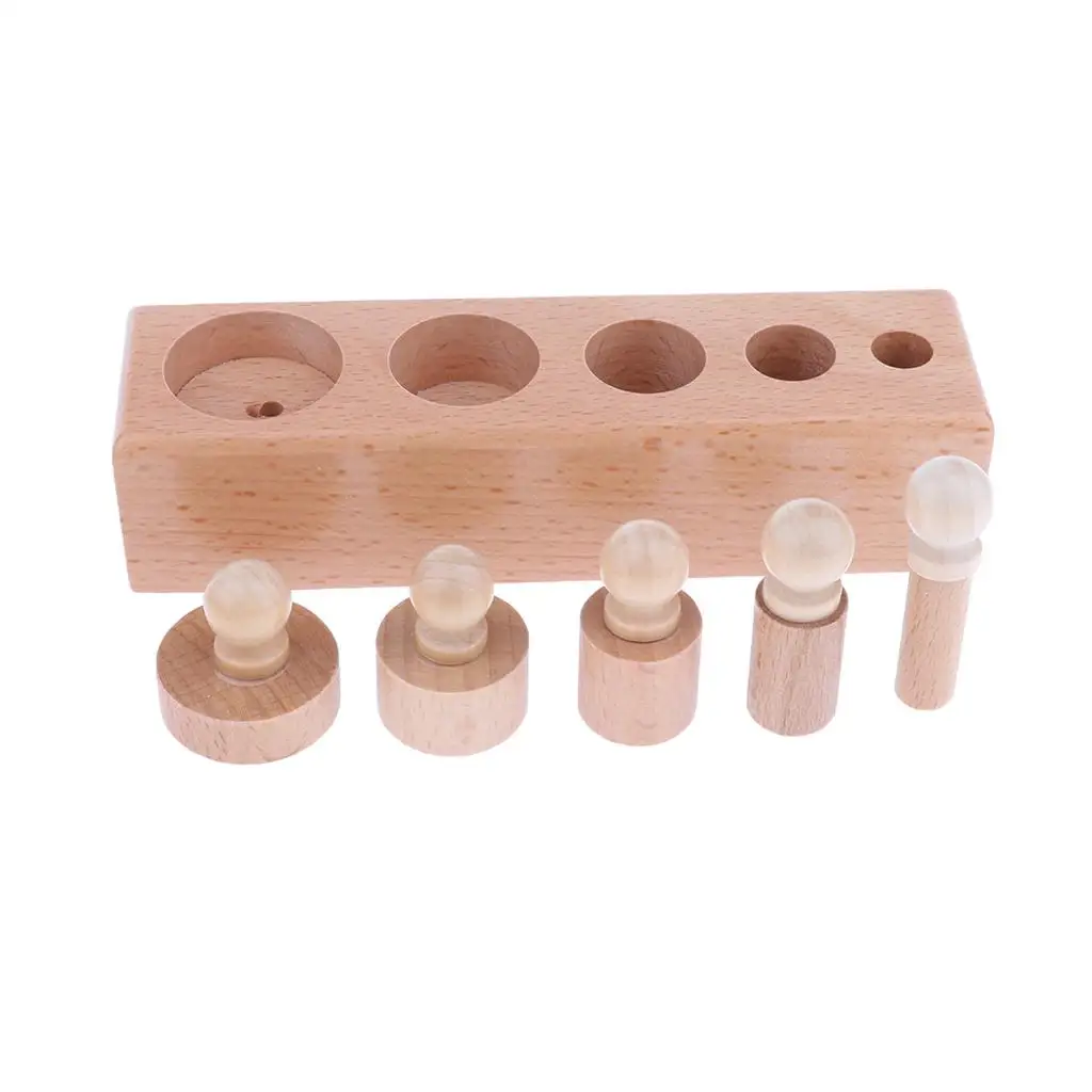 Montessori Wooden Knobless Cylinders Socket Toy Wood Block Set for Baby Preschool Learning Activity