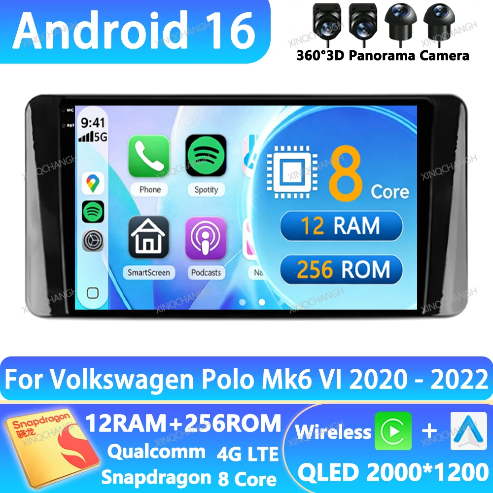 Android 16 Car Radio For Volkswagen Polo Mk6 VI 6 2020 2021 2022 BT Multimedia Video Player Navigation GPS 4G LTE 5G WIFI 2DIN