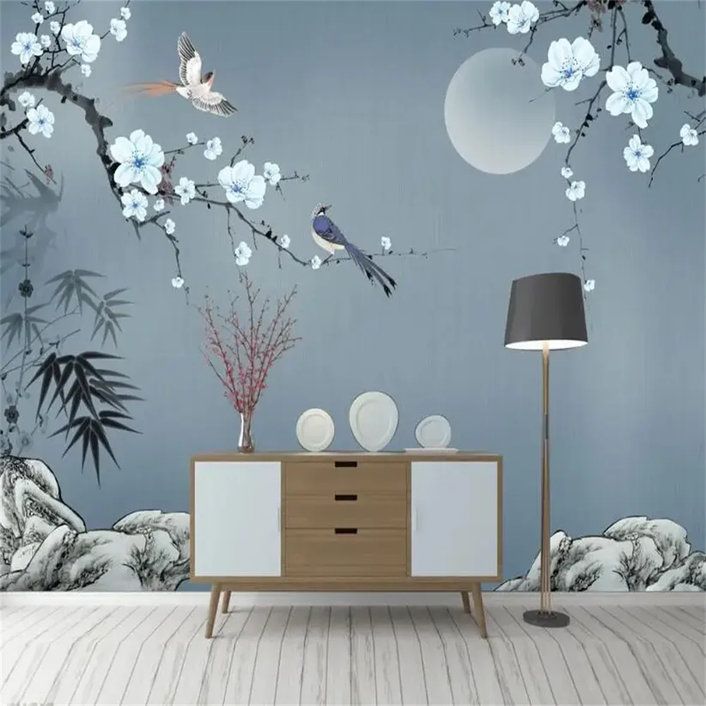 Custom Photo Wallpaper 3D Landscape Plum Blossom Painting Wall Paper Bedroom Living Room European Mural wall papers Stickers