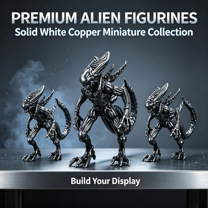 Solid White Copper Biomechanical Beast Mini Figurine Fine Carved Interstellar Creature Desktop Ornament Gift For Hobby Collector
