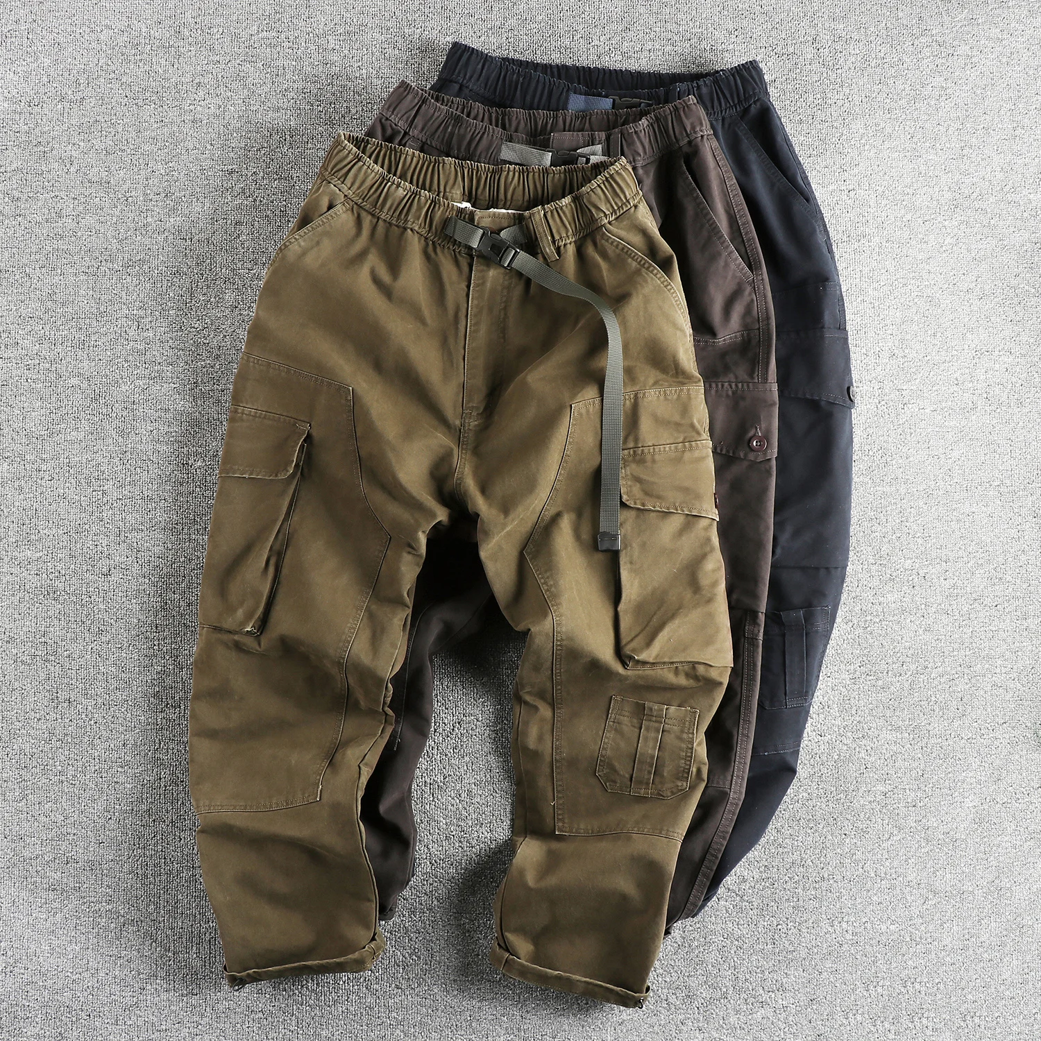 Retro Workwear Casual Pants Men's Vintage Washed Weave Fashion Long Trousers Autumn Winter New Arrival Street Style Straight Leg