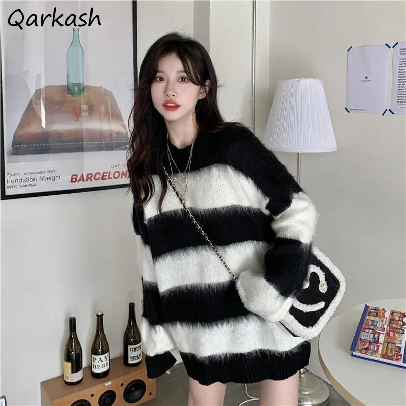 Pullovers Women Striped Ladies Свитер Knitting Fashion BF Baggy Streetwaer Lovely All-match Harajuku Clothes Sweet Warm Popular