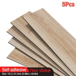 5Pcs 91x15cm Floor Stickers Wall Stickers Waterproof Self-adhesive Thickened PVC Wood Grain Floor Stickers Foam Living Room