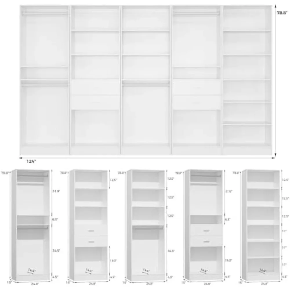25'' Closet Organizer System with 5 Adjustable Shelves | Modular Closet Open Shelving 15