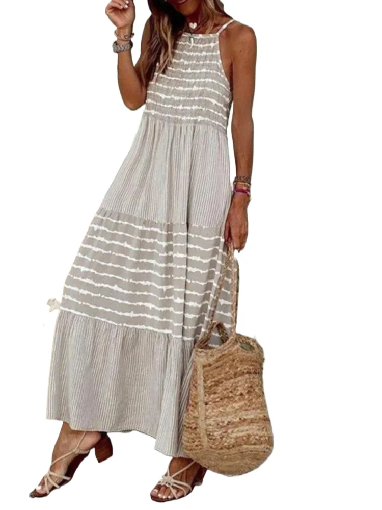 Women Loose Dress Fashion Sleeveless Spaghetti Strap Robe Dresses Lady Casual Boho Holiday Beach Skirt Summer Womens Clothing