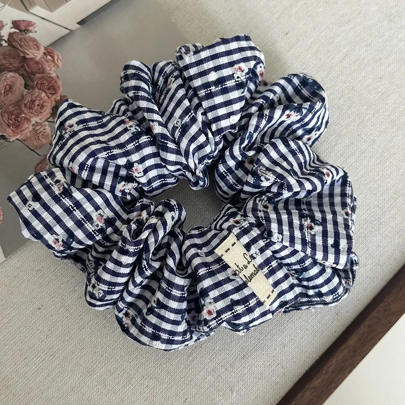 New Vintage Fabric Scrunchies Flower Plaid Grid Hair Ties Women Hair Accessories Ponytail Holder Elastic Hair Band Rubber Bands