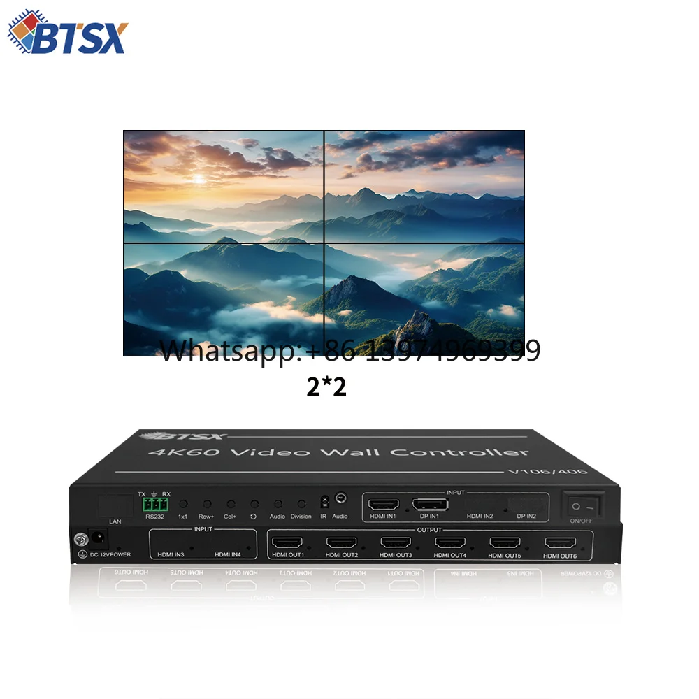 4K60 Video Wall Controller 1 Input 6 HDMI Output FPGA Hardware Processing RS232 for Video Surveillance System