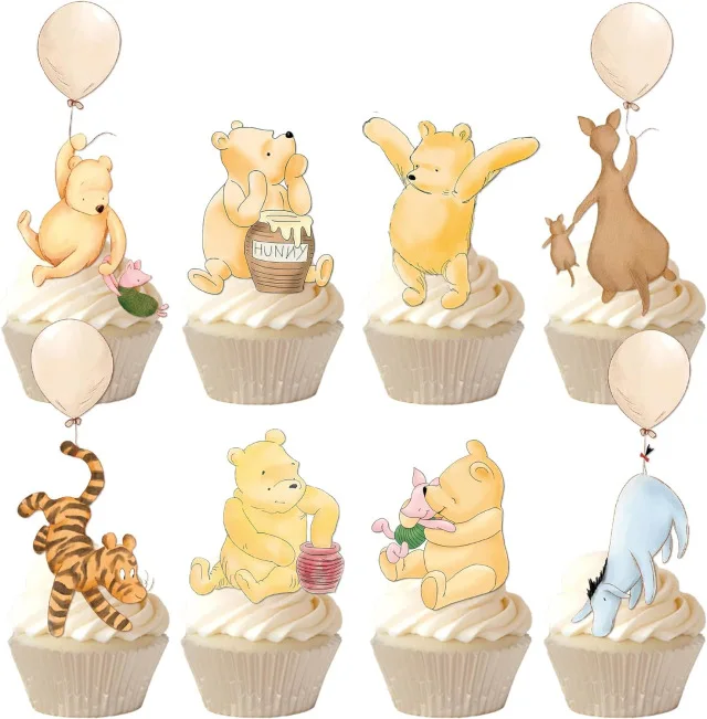 Adorno para tarta de feliz cumpleaños de Winnie de Disney the Pooh, decoración de fiesta para bebé, niño, juego de adornos para tarta, suministros para eventos y fiestas