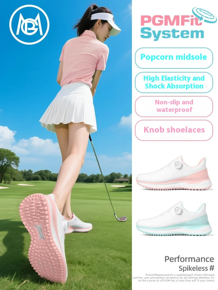 PGM XZ435 Golf Shoes Full Waterproof Women's High Elasticity Popcorn Women's Sports Shoes Cushioning and Height Increasing Shoes
