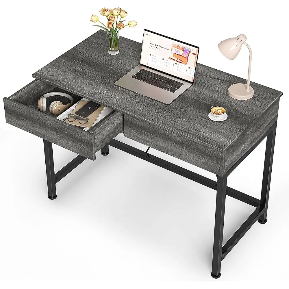 Small Desk With 2 Wooden Drawers, 40 H Home Office Writing Desk, Vanity Table With Storage, Computer Desk For Bedroom Small