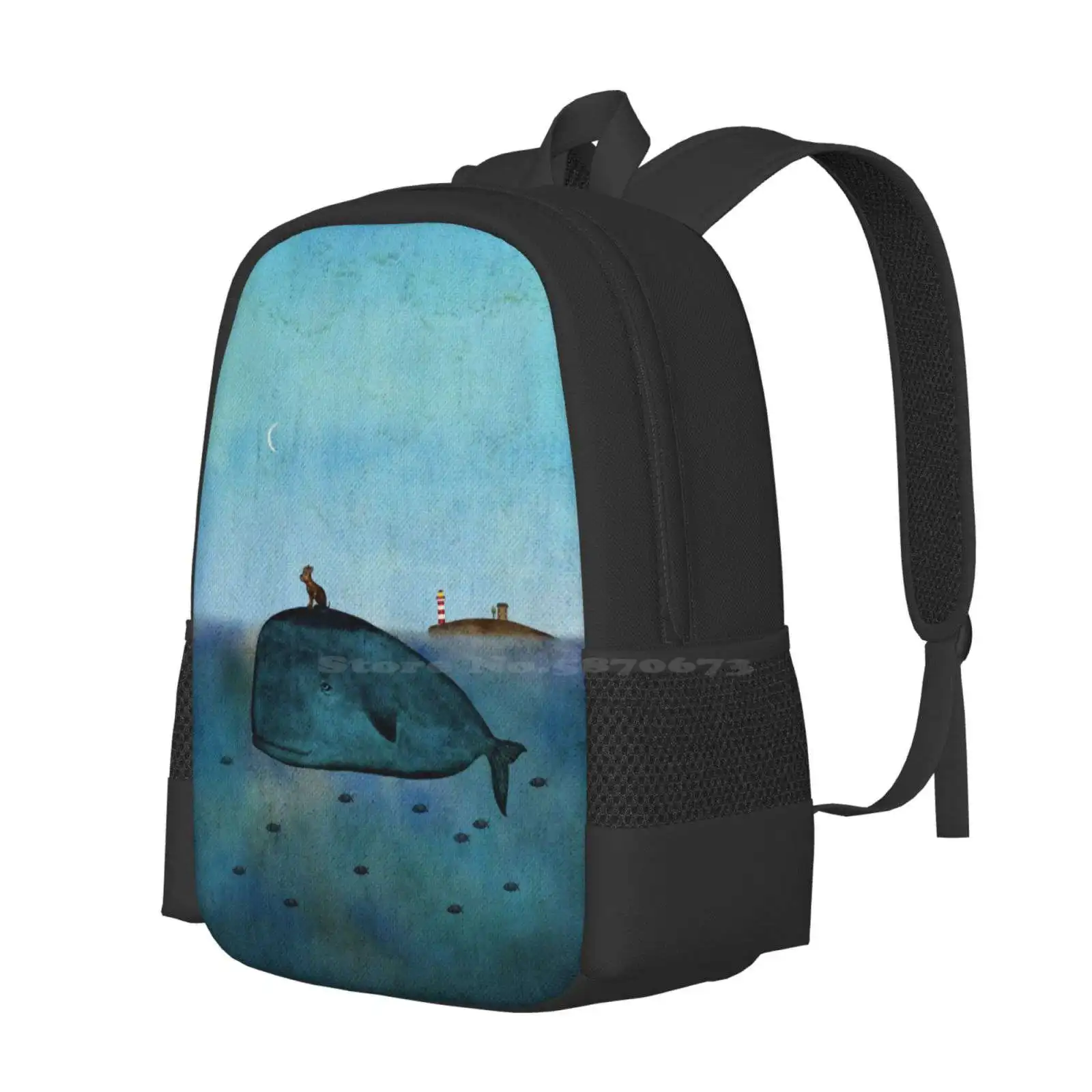 Whale And Dog Watercolor Hot Sale Schoolbag Backpack Fashion Bags Dog Ocean Watercolor Evening For Kids Chihuahua Friendship