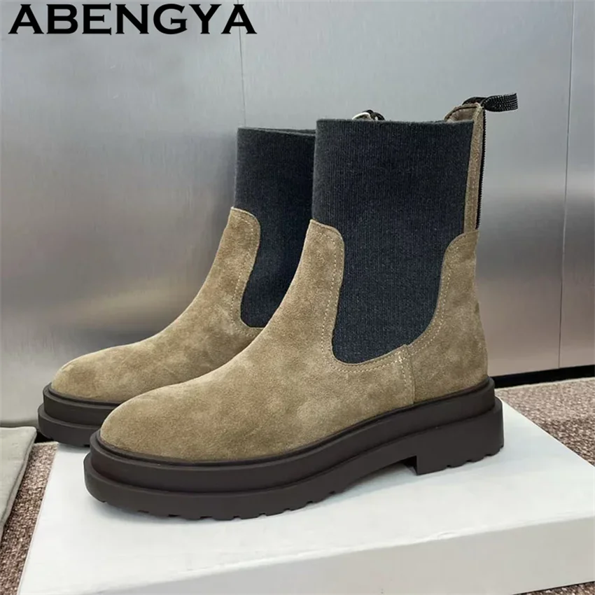 

Женские мотоциклетные ботинки на толстой подошве из натуральной кожи с круглым носком, зимние классические модные ботинки в стиле панк, хит продаж