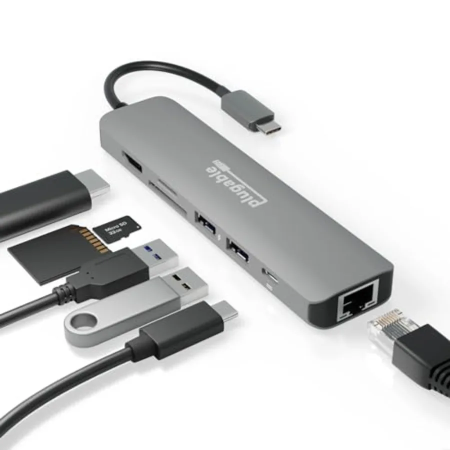 

Многопортовый USB-C хаб 7-в-1 с Ethernet, без драйверов, совместимый с Mac, Windows, iPhone 15, Chromebook, USB4, Thunderbolt