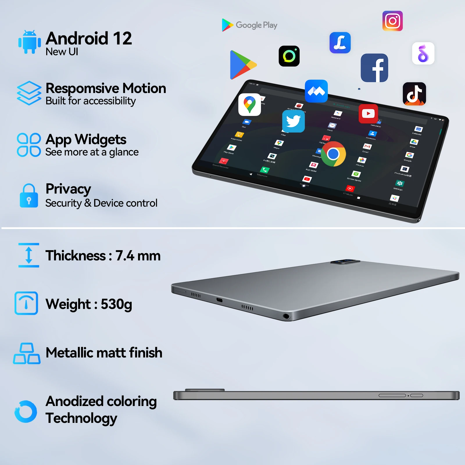 Adreamer Tablet da 10.1 pollici 1920X1200 4GB RAM 64GB ROM Ricarica rapida 6000mAh 4G LTE Custodia in metallo Tablet Octa-Core