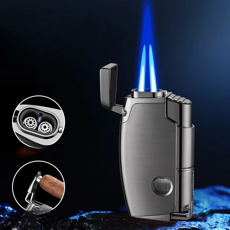 

Butane Torch Gas Lighter Double Blue Flame Windproof High-Flame Smoking Accessories Inflatable Cigar and Cigarette Lighters
