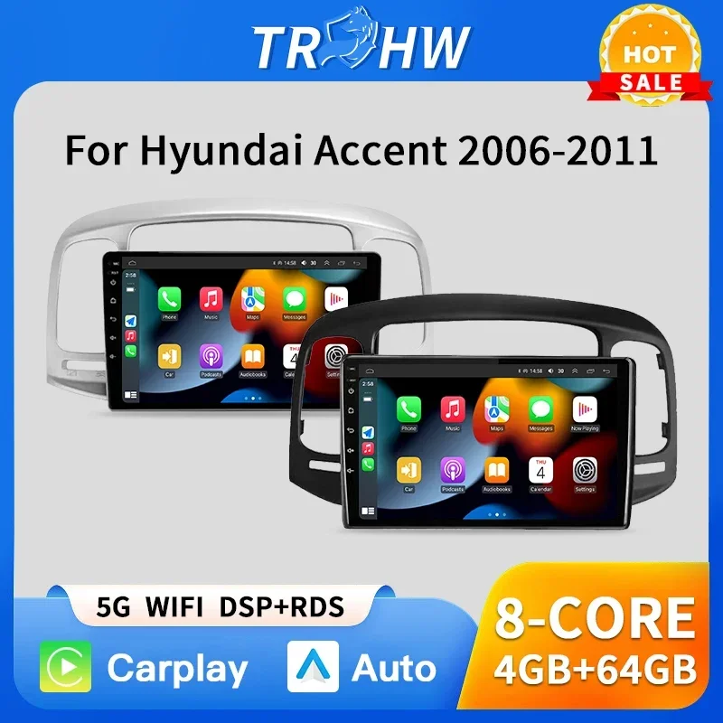 

Радио CarPlay для Hyundai Accent 3 2006-2011 Android Auto 4G Автомобильный мультимедийный плеер Стерео GPS 2Din Navi Ai Voice