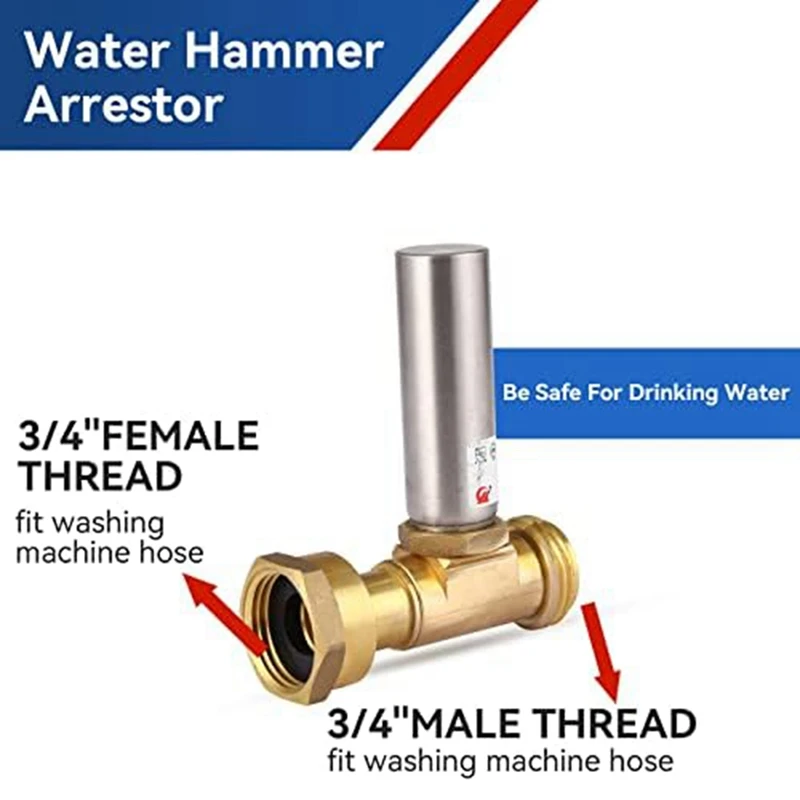 S-241 Stainless Steel Water Hammer Eliminator For Washing Machines, 3/4 Inch Rotary Joint, Easy To Use Durable 2PCS