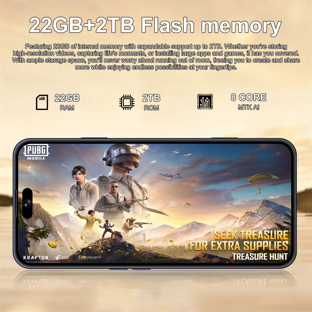 K-Touch Smartphone 5G für 17 Pro Max, 7,3-Zoll-Vollbild-Display, 5G-Mobiltelefon mit Dual-SIM-Funktion, Android-Smartphone, 16+48-MP-Kamera, Gesichtserkennung, entsperrt, 7800-mAh-Akku, Mobiltelefone. – Detail 10
