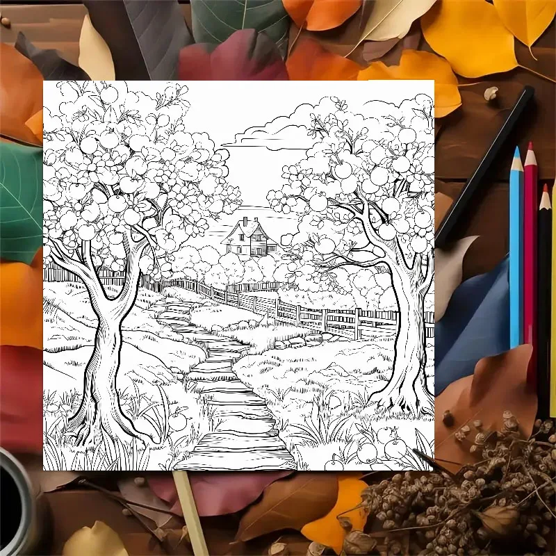 Quiet Countryside Coloring Book 20 Page House Landscape Adult Picture Book Kill Time Relaxing Art  Doodle Painting Drawing