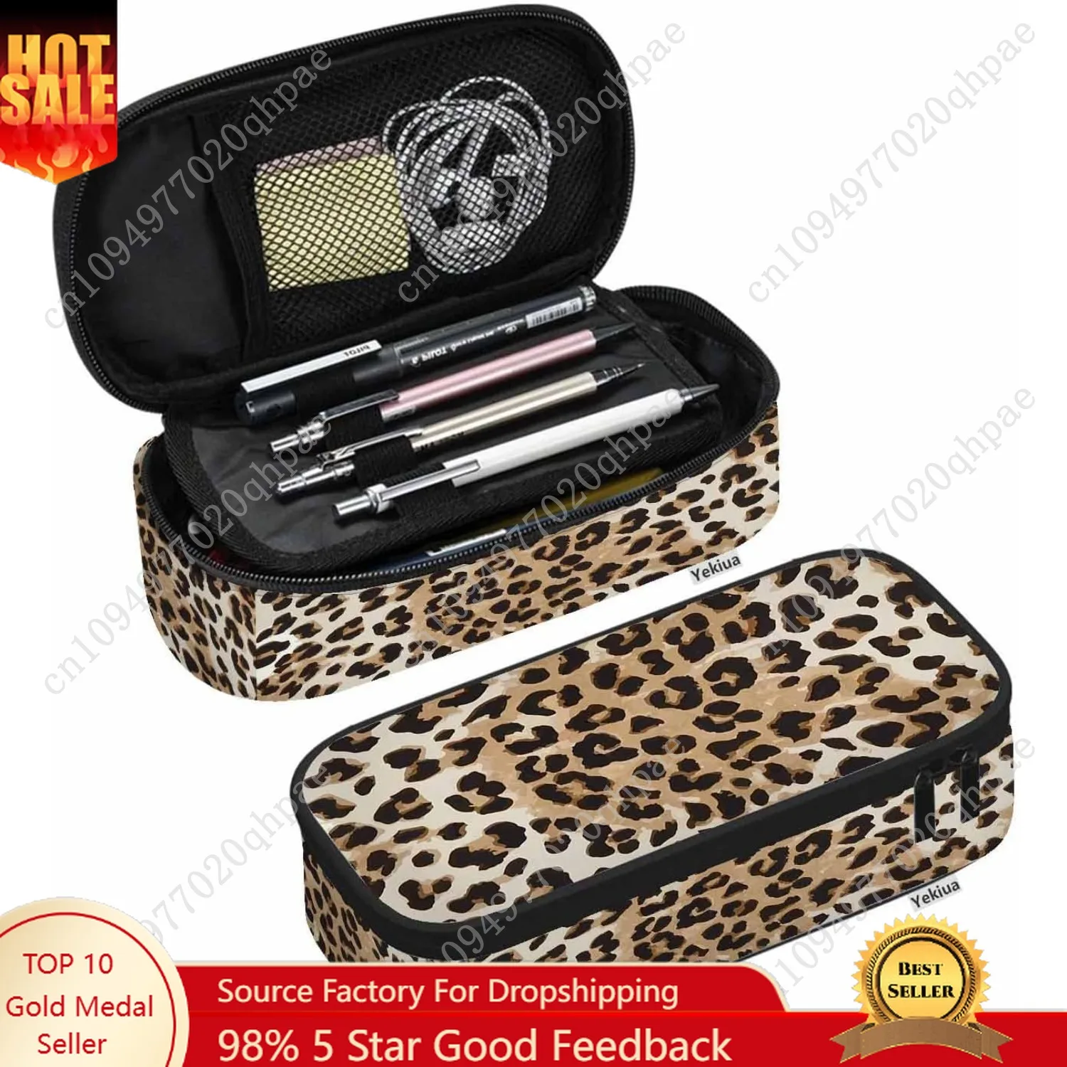 

Yekiua Cheetah Pencil Case Organizer Animal Leopard Skin College Office Big Capacity Pencil Bag Brown Black Beige