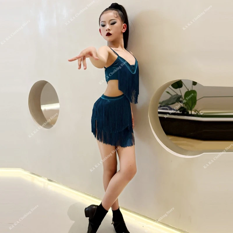 Fringe Rumba Latin Dans Jurk Meisjes Dans Rok Kwastje Salsa Tango Samba Kostuum Kinderen Competitie Ballroom Dans Jurken