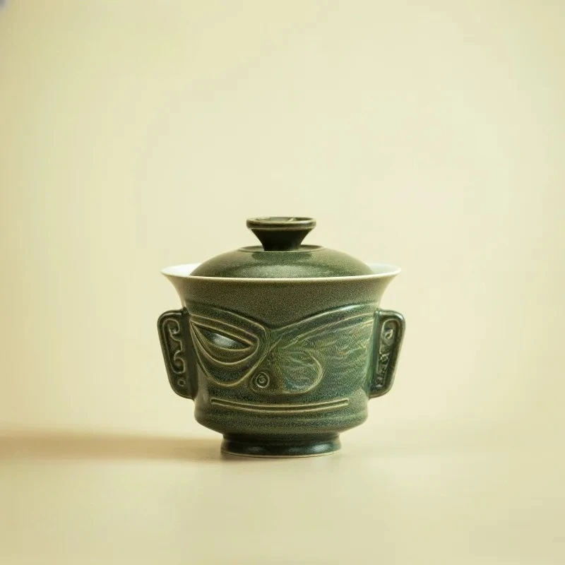 

Керамический гайвань Sanxingdui 155 мл, ретро-чайница с крышкой, набор для заваривания чая, чайная чаша с крышкой, аксессуары для чая, украшения