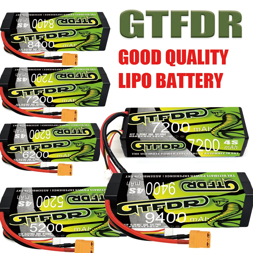 GTFDR 4S 3S HV 11.1V 14.8V 15.2V LIPO BATTERY 5200MAH 6200MAH 7200MAH 8400MAH 9400MAH 100C 140C for RC Car 1/10 1/8 Buggy truggy