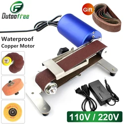 110V/220V Waterproof Mini Electric Belt Sander Grinder Belt Sander DIY Polishing Grinding Machine Cutter Edges Sharpener 7 Speed